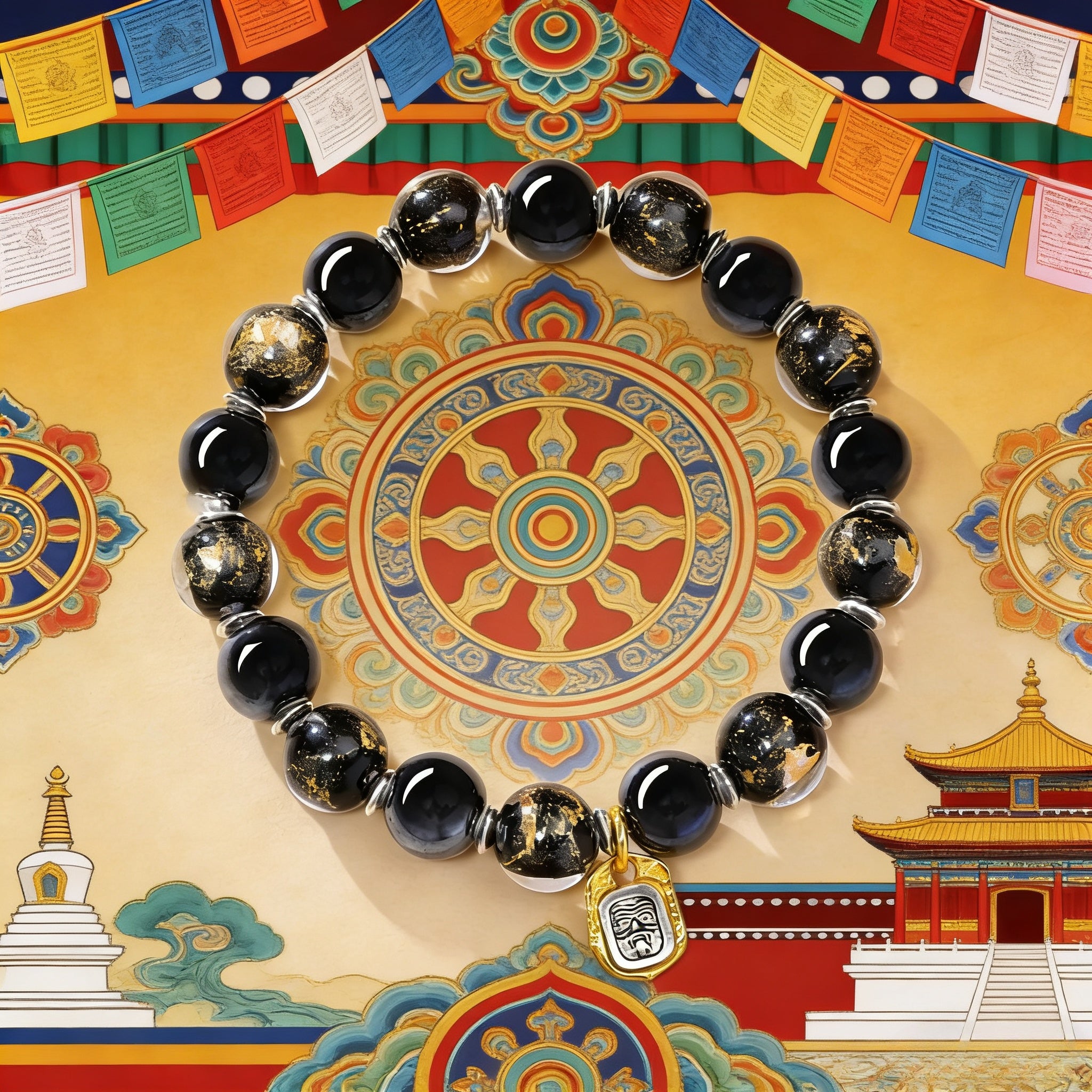 Black Porcelain & Gold Foil Dzambhala Bracelet