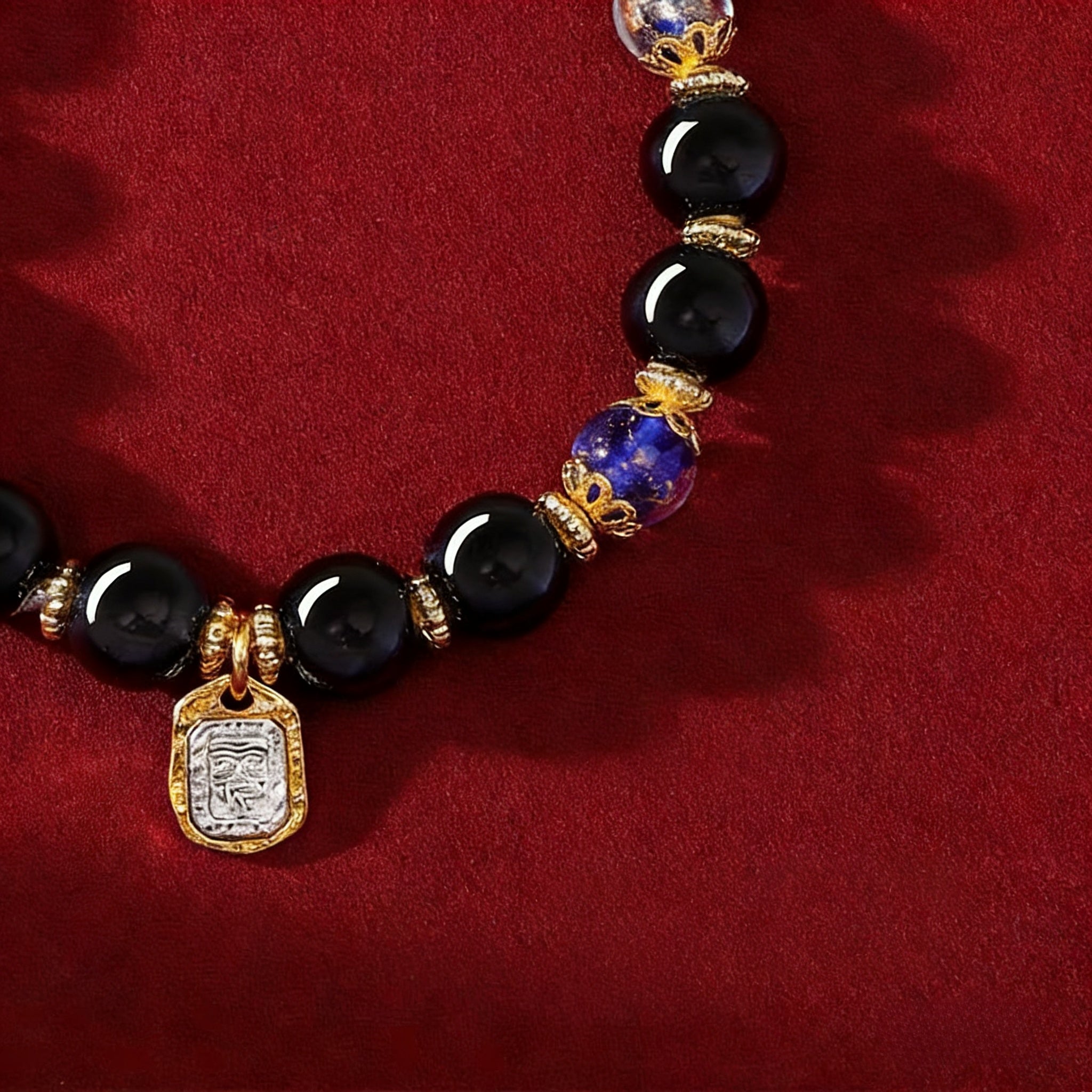 Black Porcelain Black-Blue Gold Foil Dzambhala Bracelet