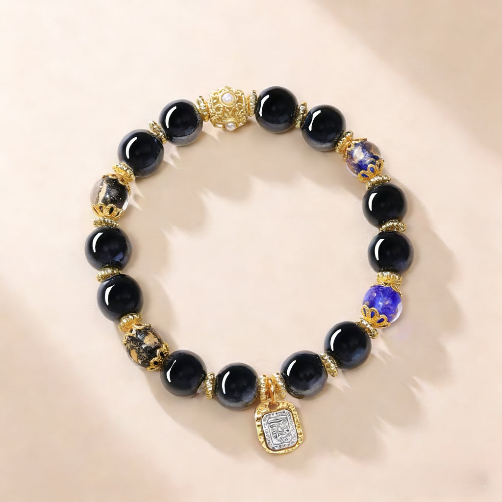 Black Porcelain Black-Blue Gold Foil Dzambhala Bracelet
