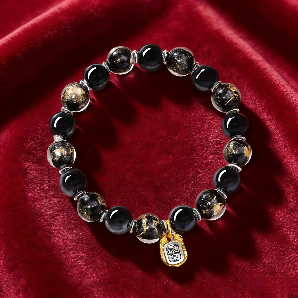 Black Porcelain & Gold Foil Dzambhala Bracelet