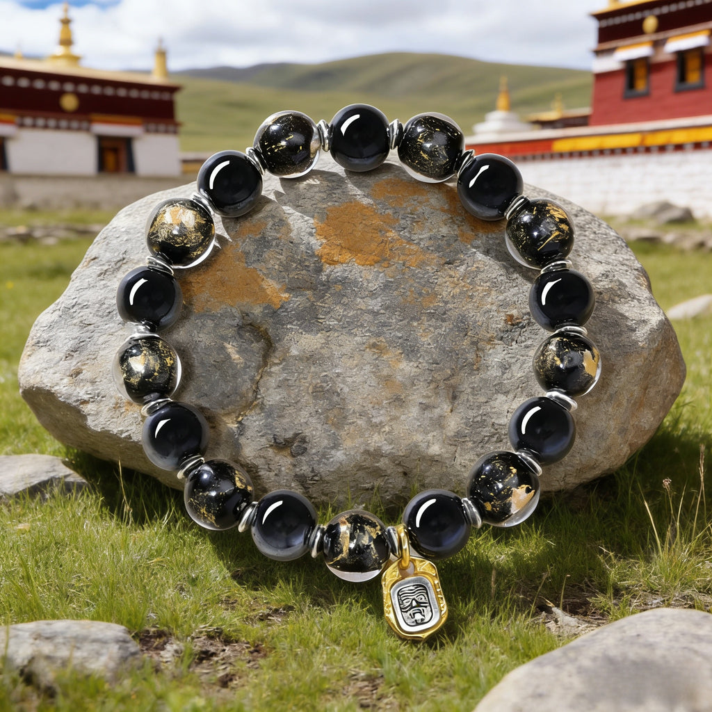 Black Porcelain & Gold Foil Dzambhala Bracelet
