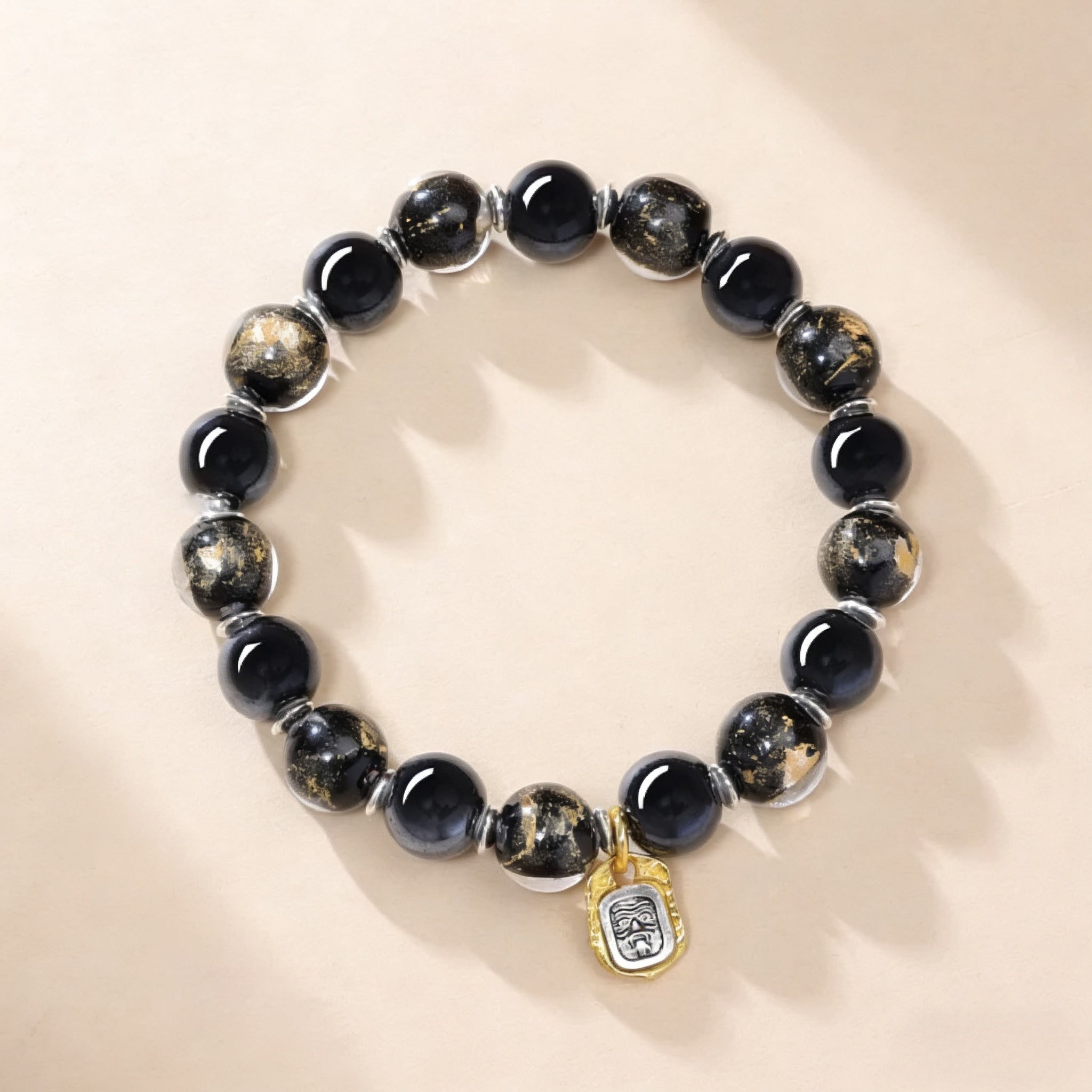 Black Porcelain & Gold Foil Dzambhala Bracelet