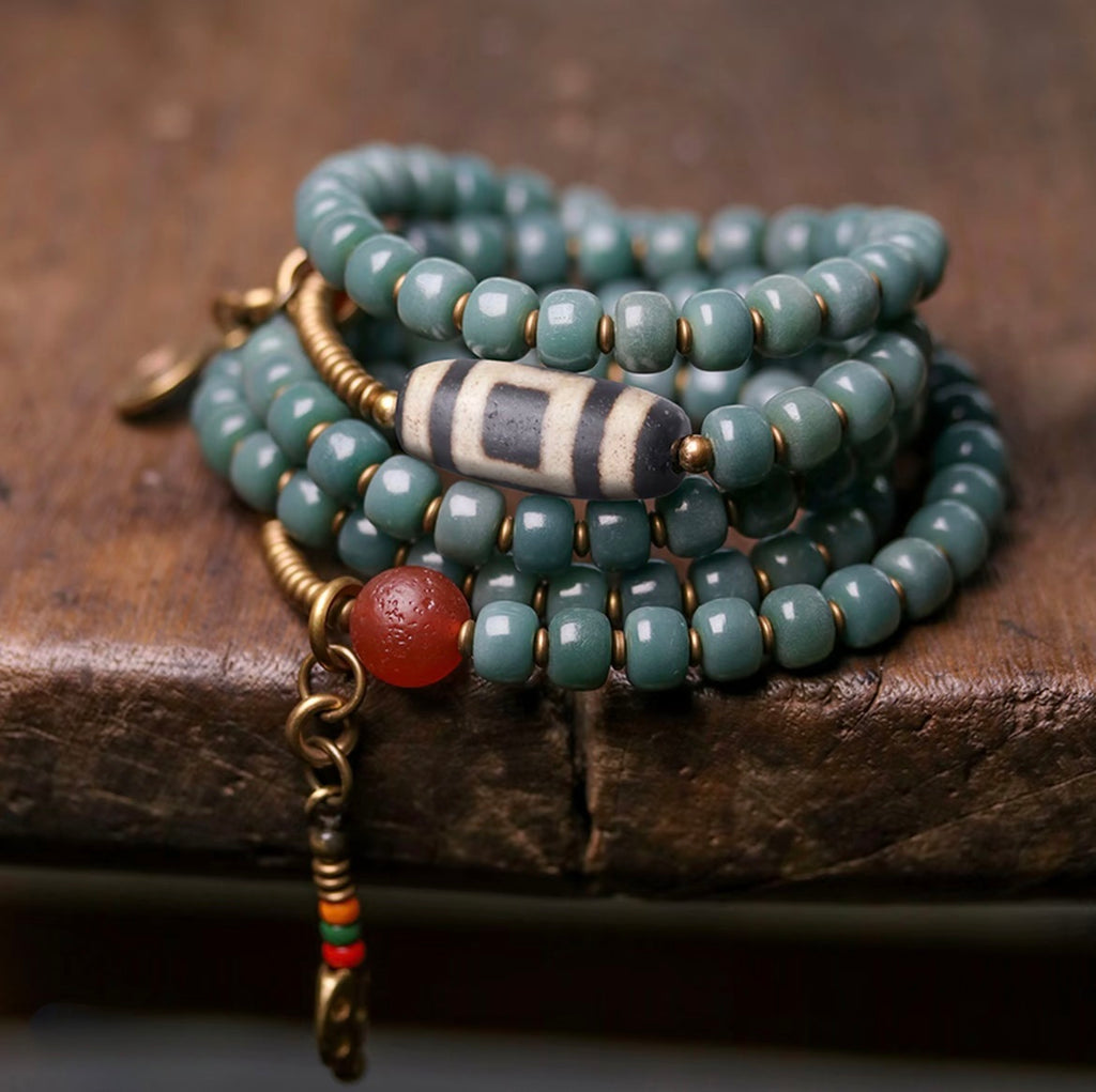 Bodhi Root Dzi Bead Multi-loop Mala Bracelet