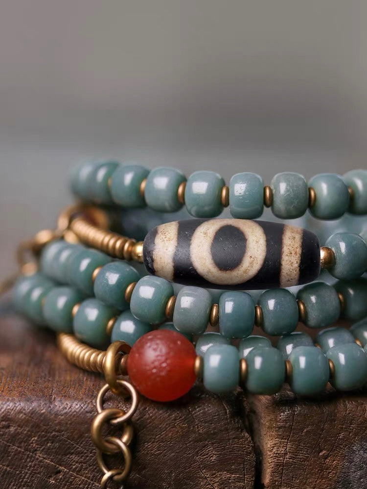 Bodhi Root Dzi Bead Multi-loop Mala Bracelet
