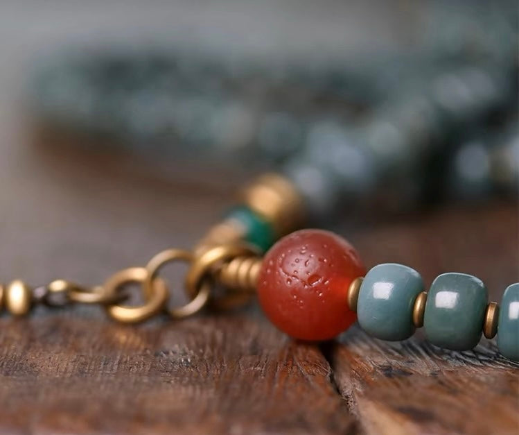 Bodhi Root Dzi Bead Multi-loop Mala Bracelet