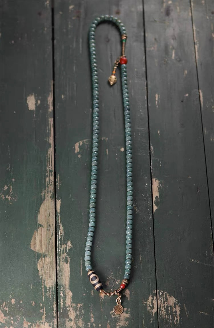 Bodhi Root Dzi Bead Multi-loop Mala Bracelet