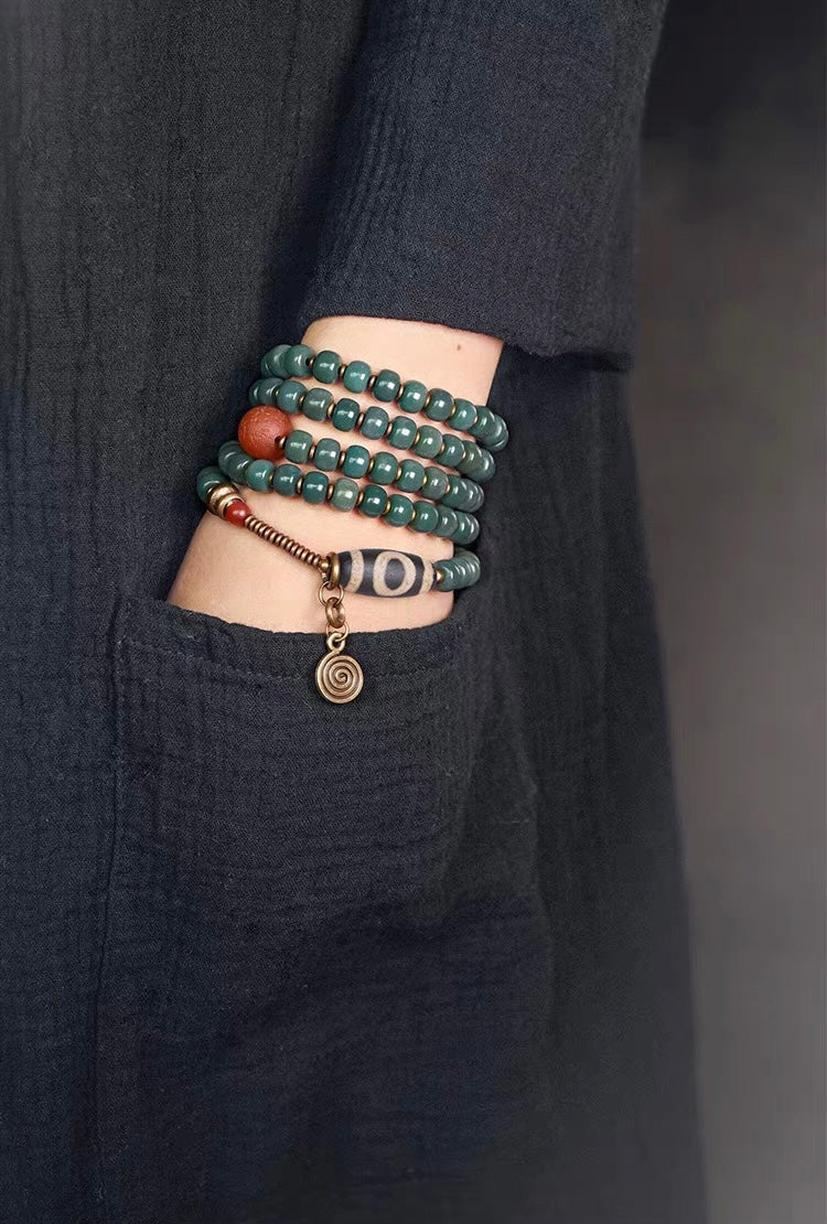 Bodhi Root Dzi Bead Multi-loop Mala Bracelet