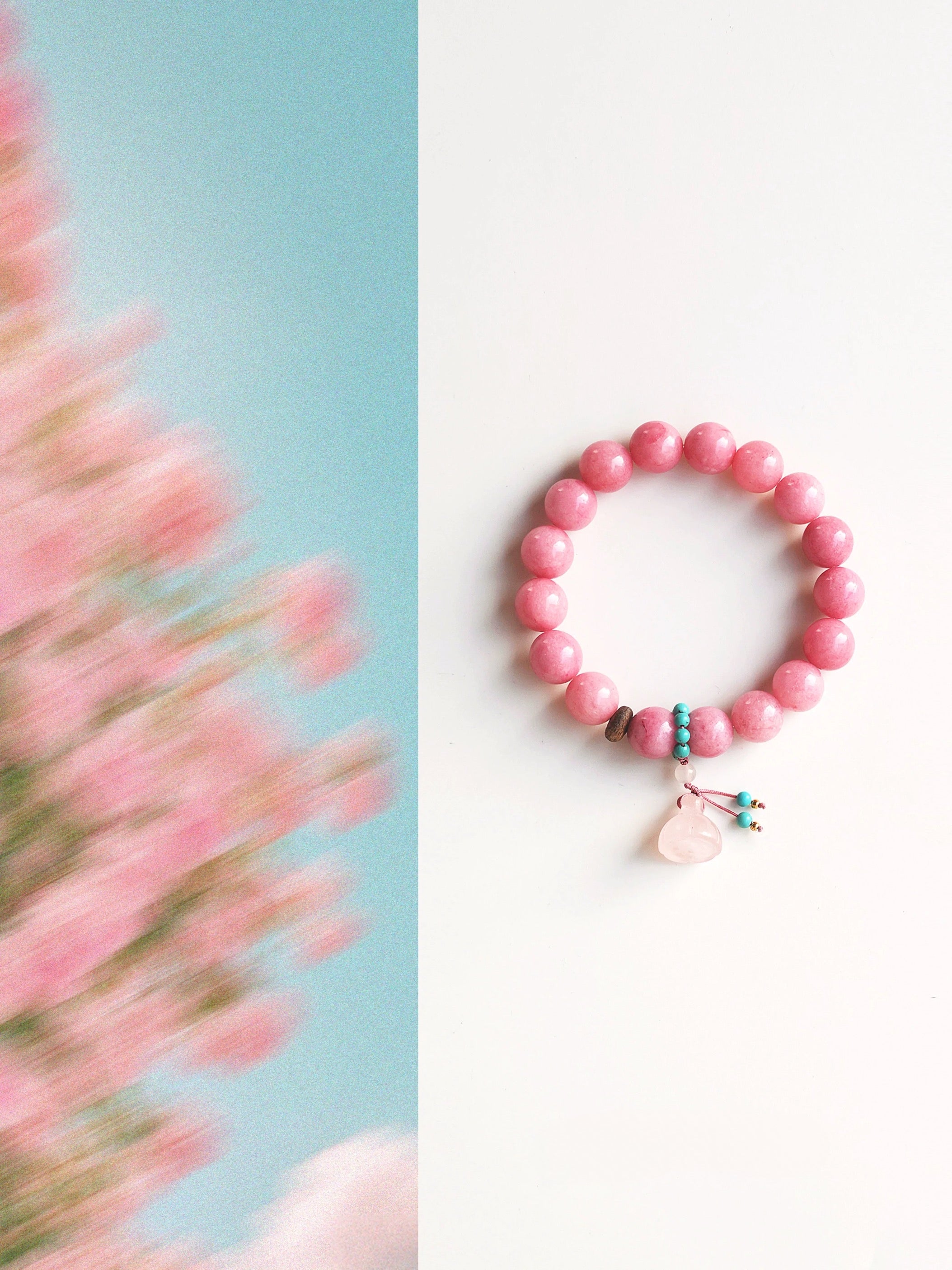 Chinese Style Natural Red Veined Pink Chalcedony Bracelet