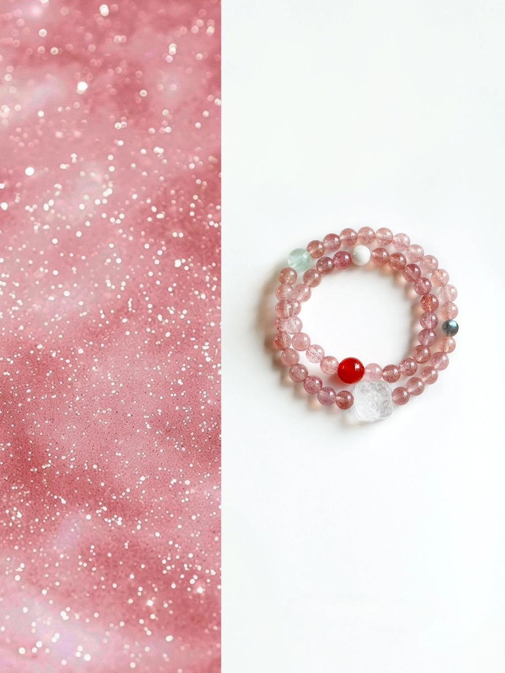 Chinese Style Natural Strawberry Pink Crystal Multi-Gem Bracelet
