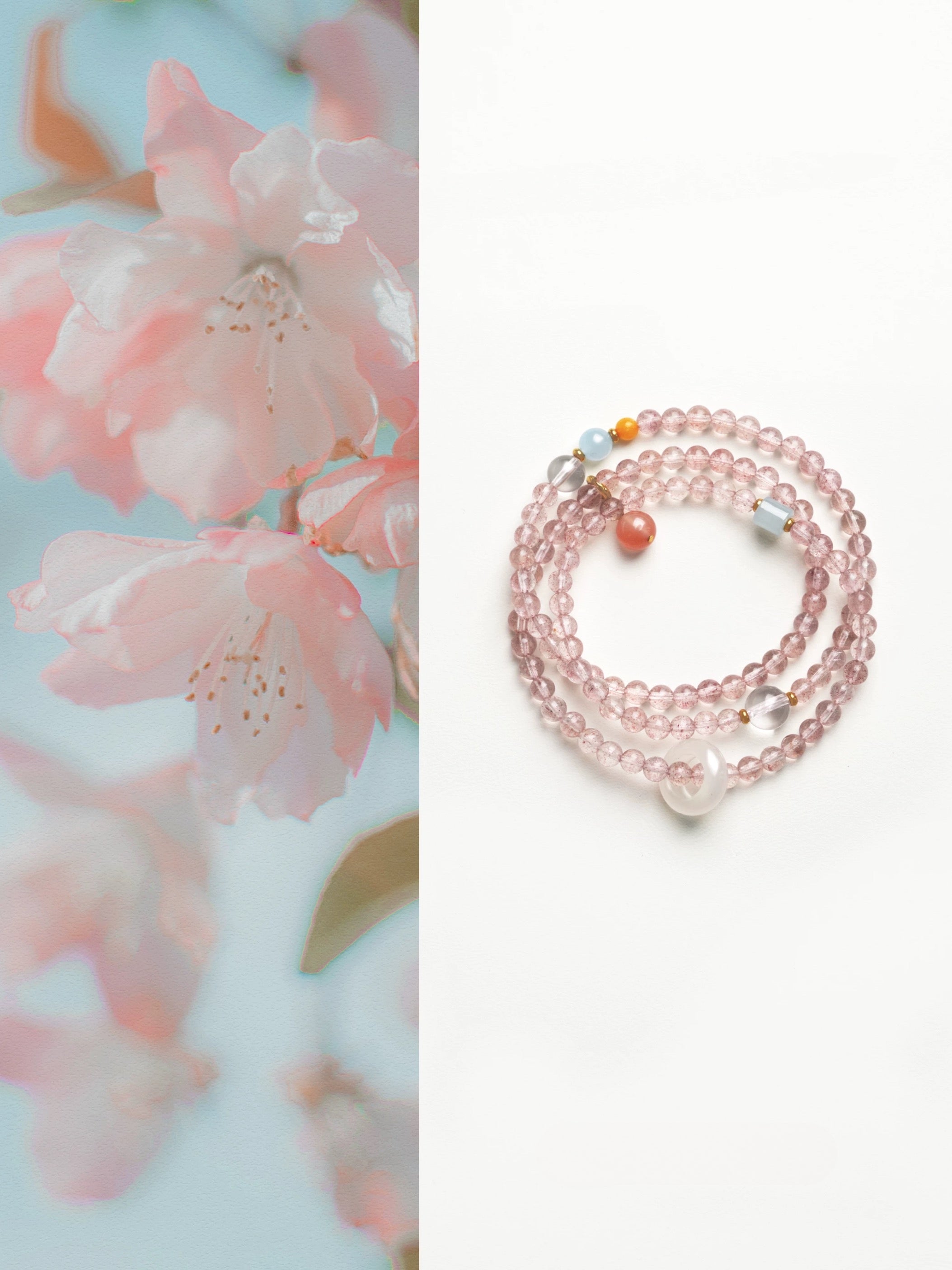 Chinese Style Natural Strawberry Pink Crystal & Nanhong Agate Bracelet