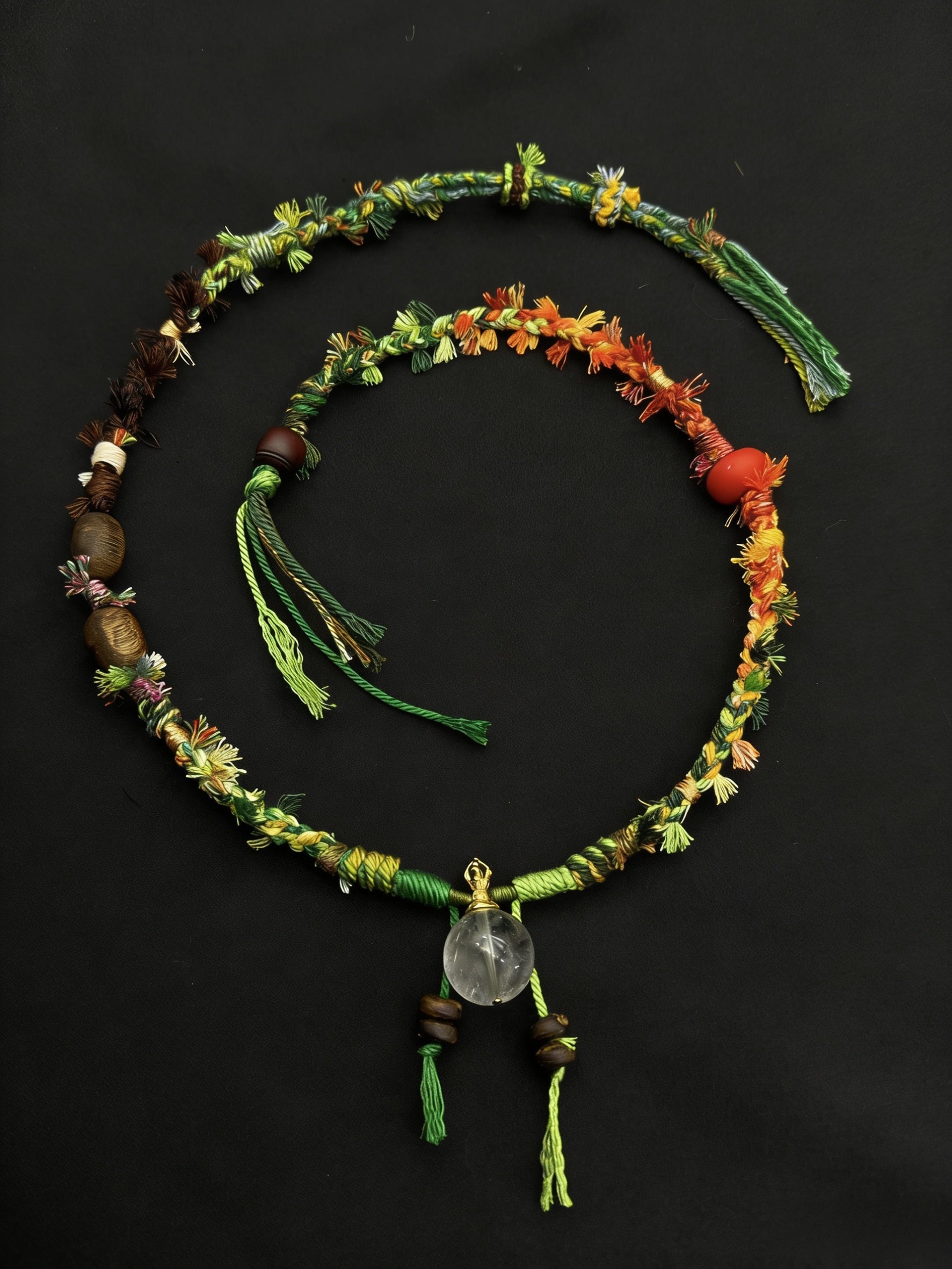 Highland Barley Valley Emerald Braid Crystal & Wood Bead Necklace