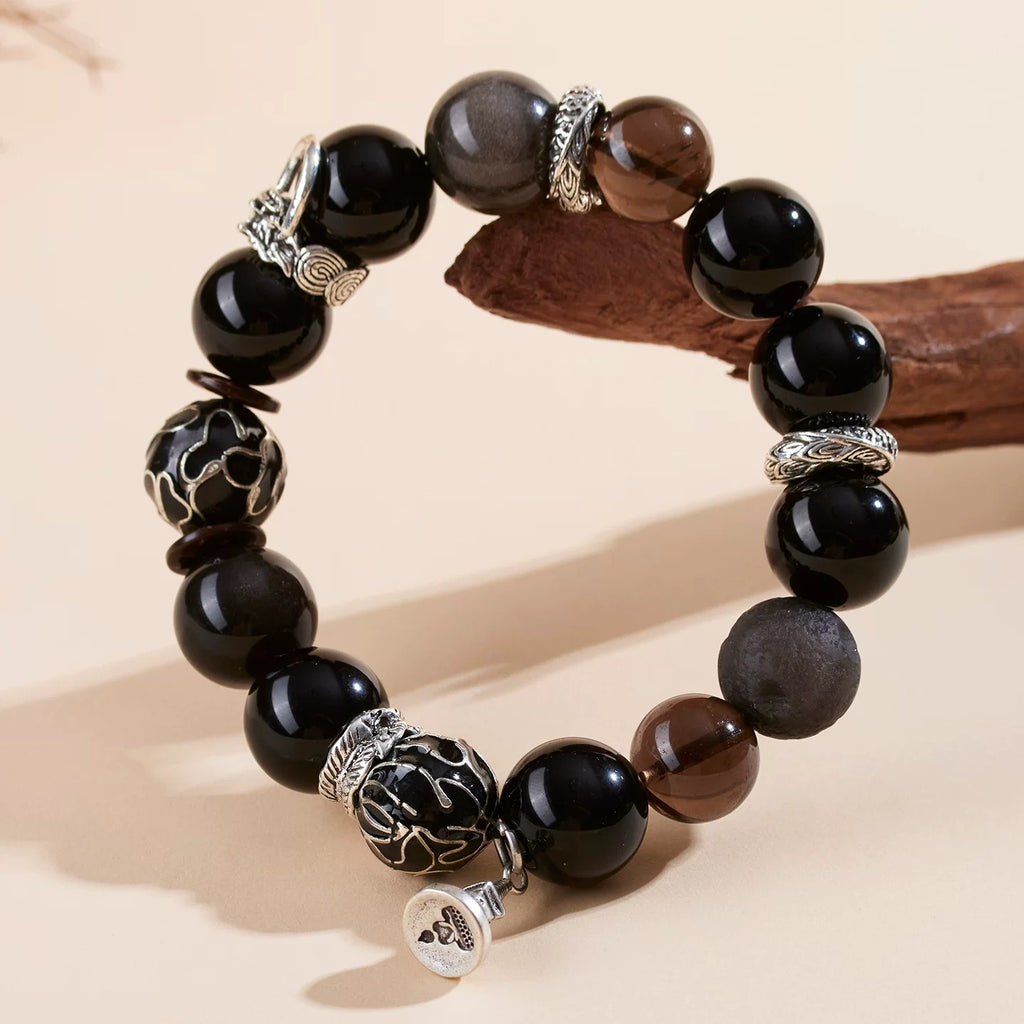Natural Obsidian Filigree Bracelet