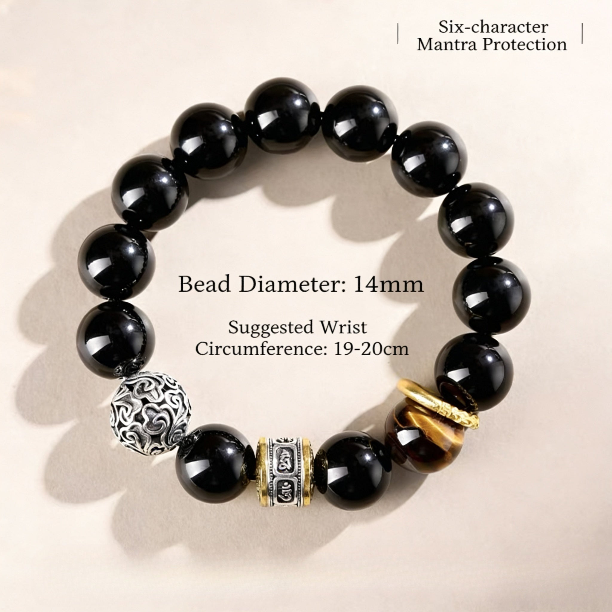 Natural Obsidian Six-Word Mantra Bracelet