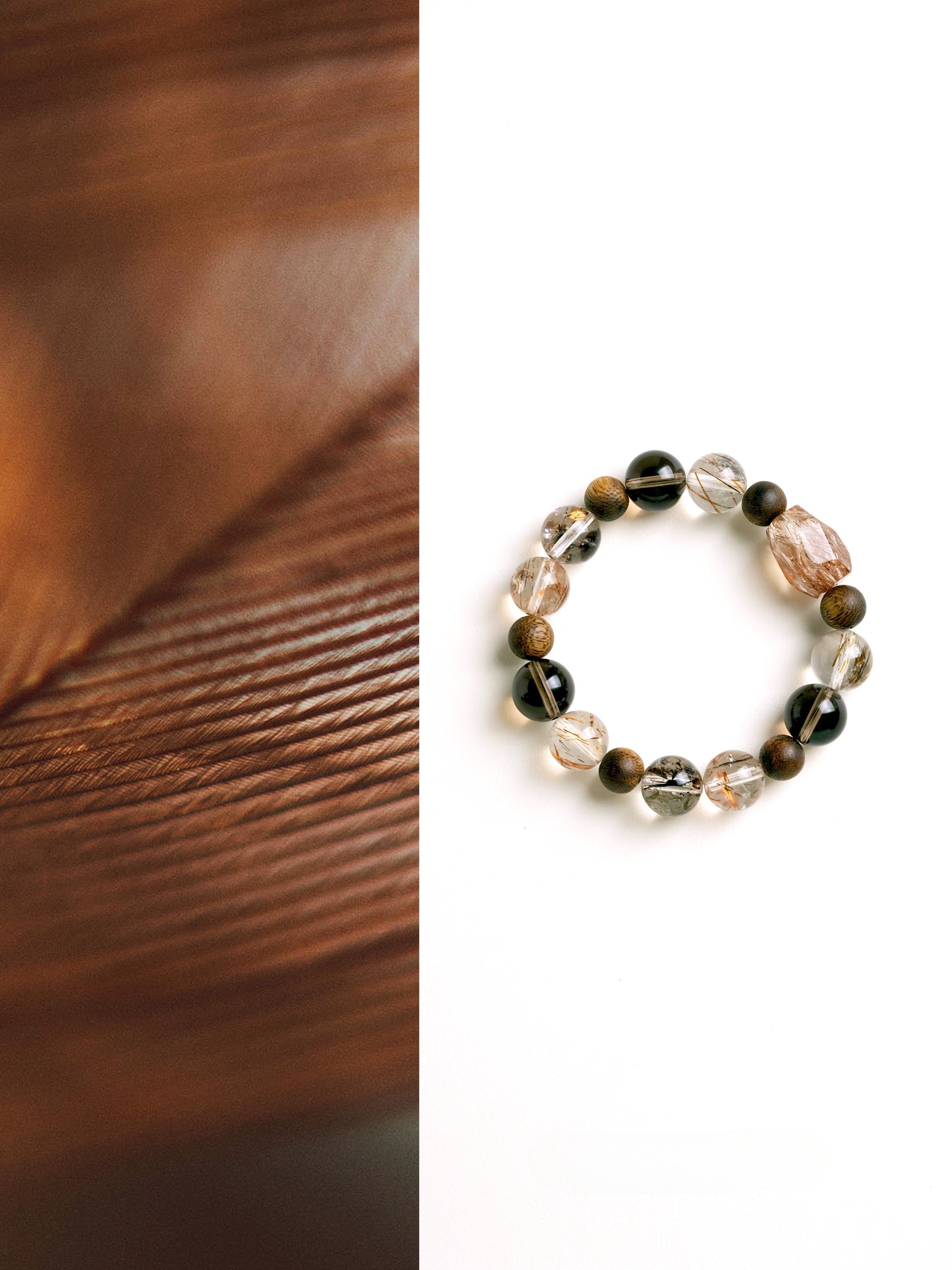 Natural Smoky Quartz & Agarwood Beaded Bracelet