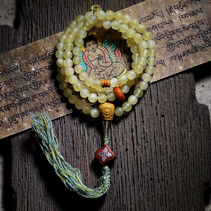 Natural Xizang Sheep Horn Mala Bead Bracelet