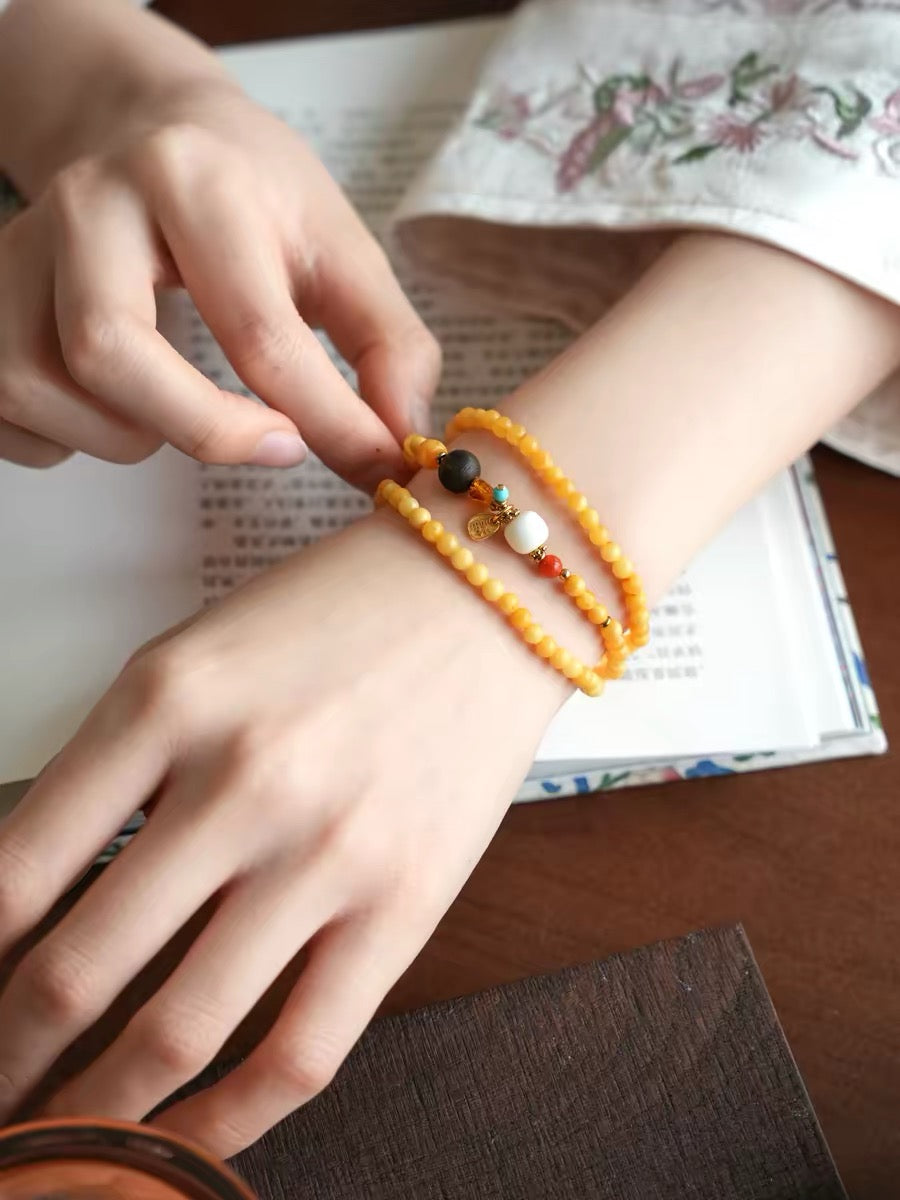 Natural Chinese Beeswax Amber Bracelet