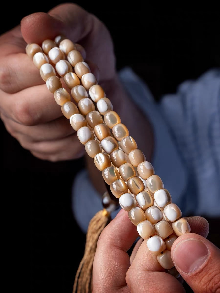 Natural Mother-of-Pearl & Fish Bone Mala Bracelet
