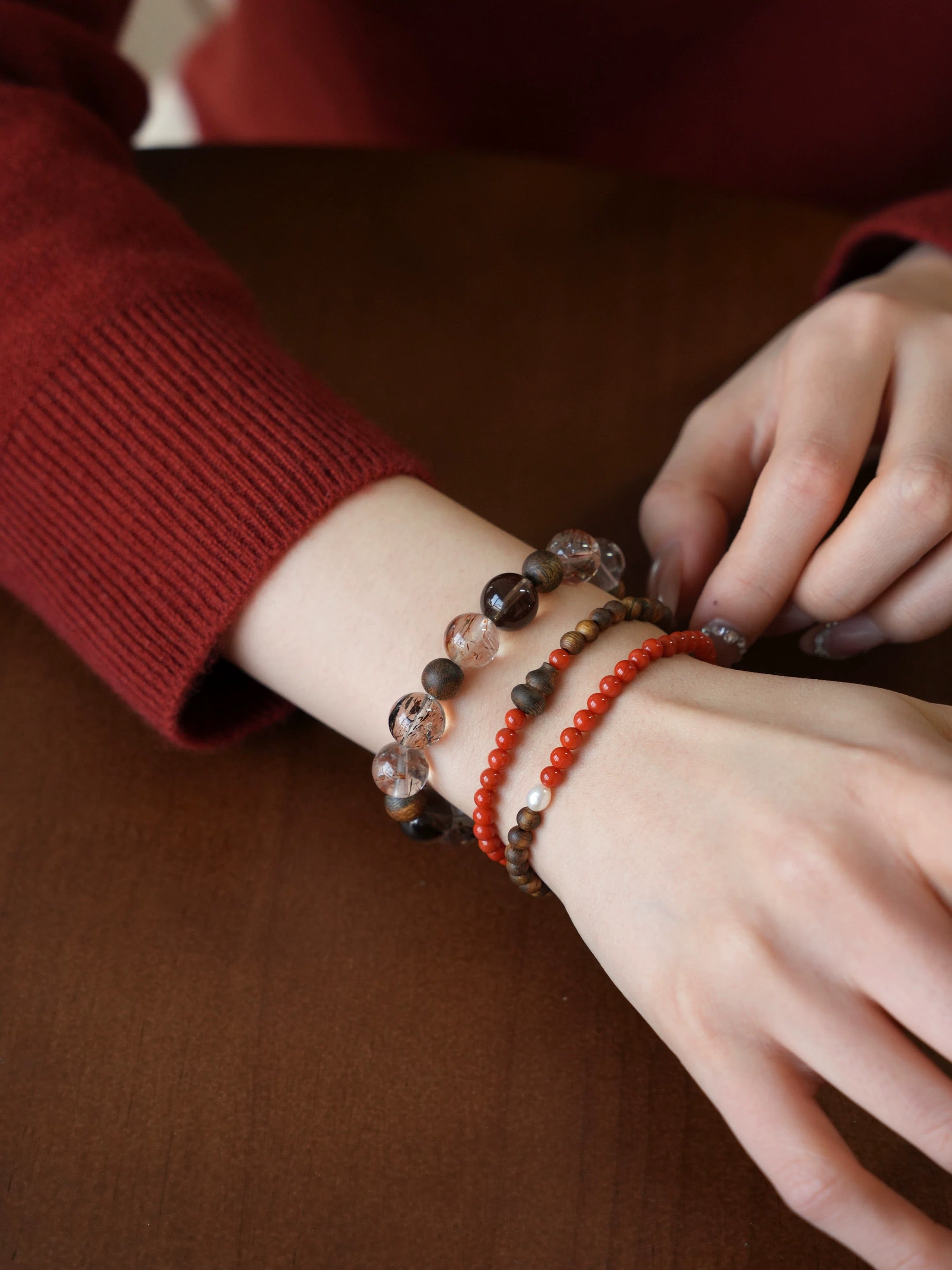 Natural Smoky Quartz & Agarwood Beaded Bracelet