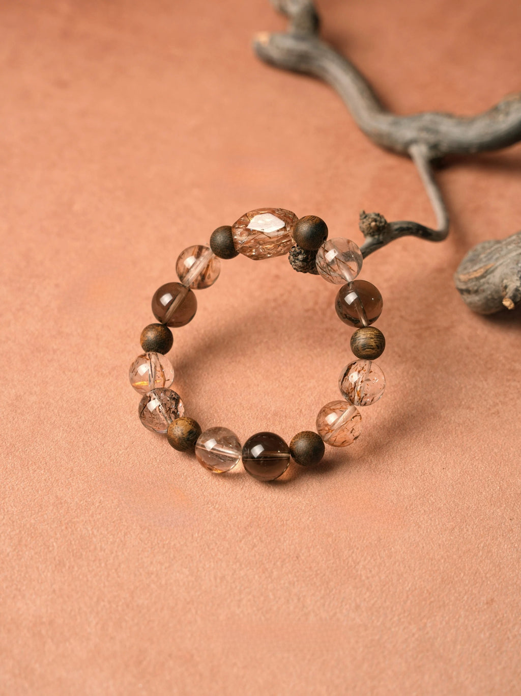 Natural Smoky Quartz & Agarwood Beaded Bracelet