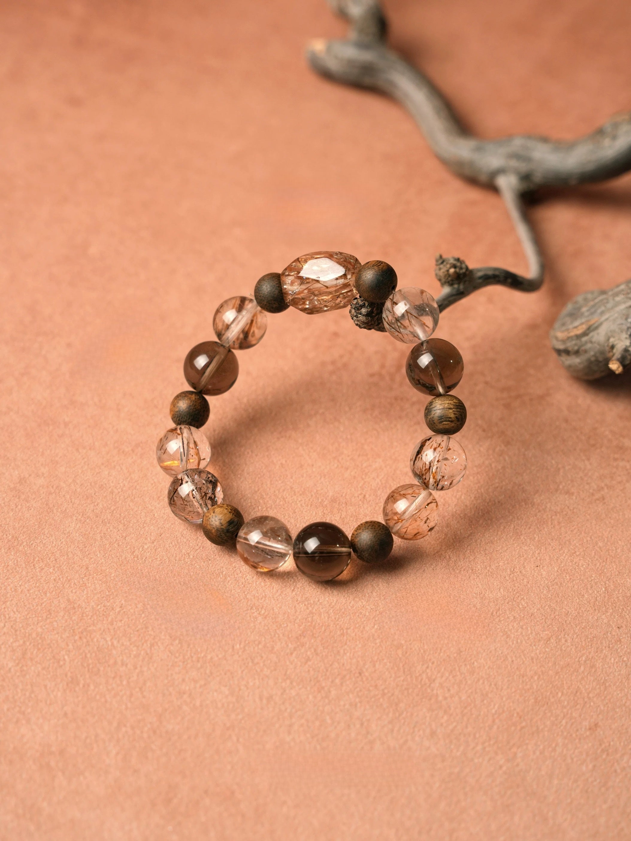 Natural Smoky Quartz & Agarwood Beaded Bracelet