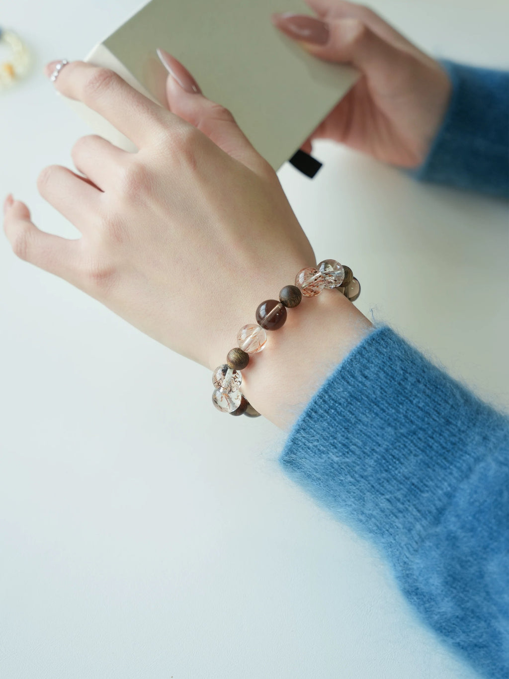 Natural Smoky Quartz & Agarwood Beaded Bracelet