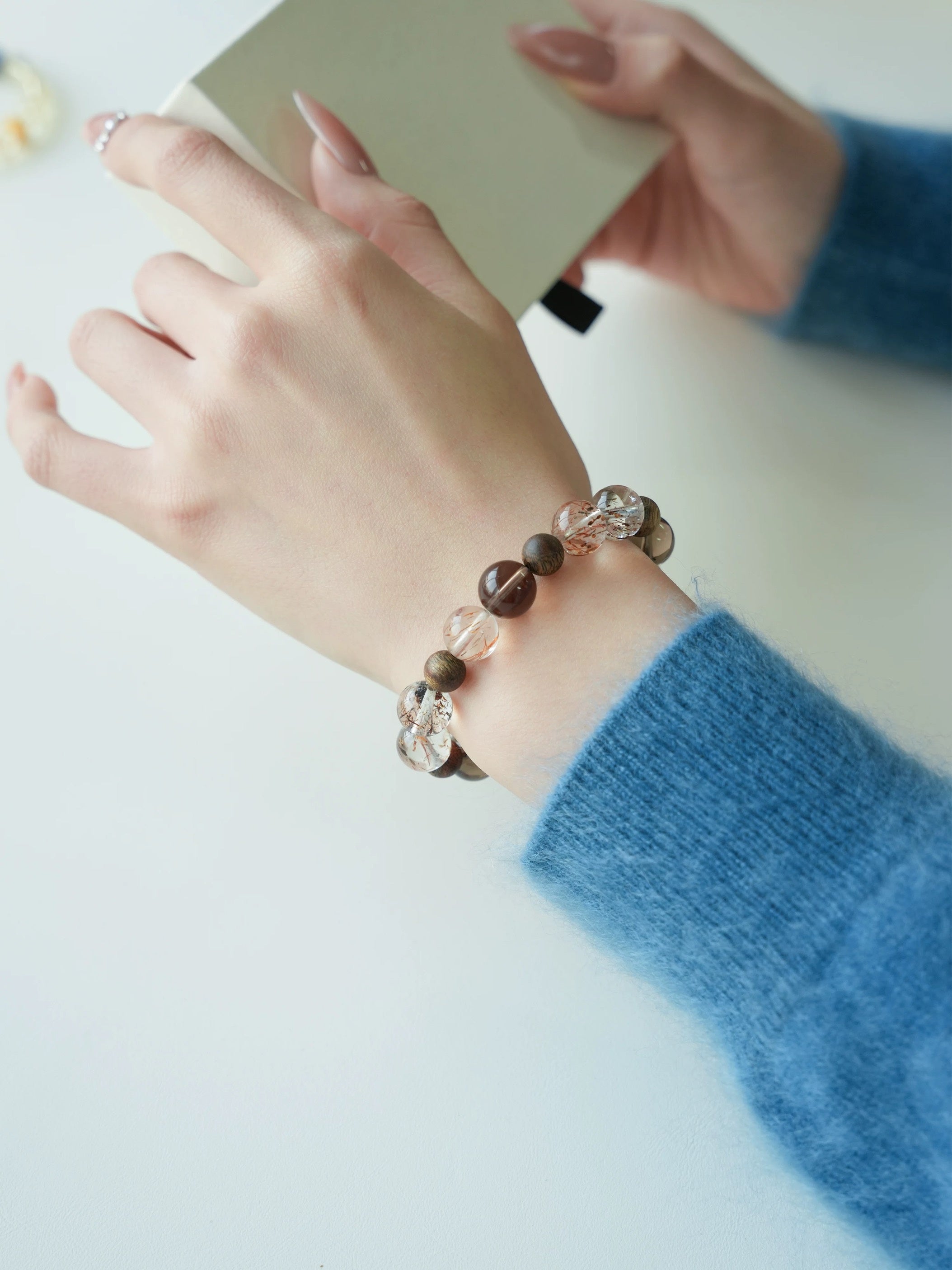 Natural Smoky Quartz & Agarwood Beaded Bracelet
