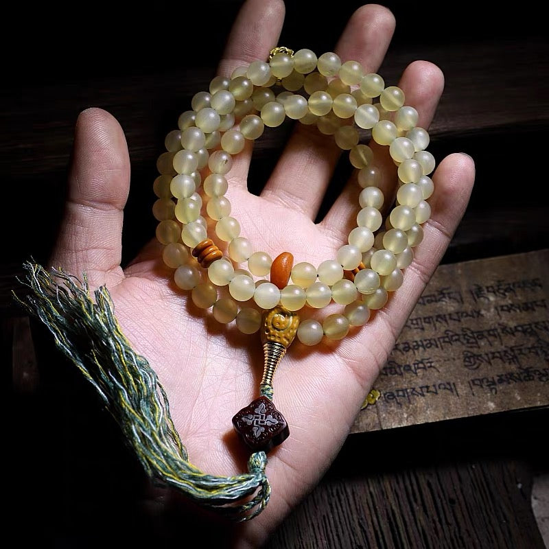 Natural Xizang Sheep Horn Mala Bead Bracelet