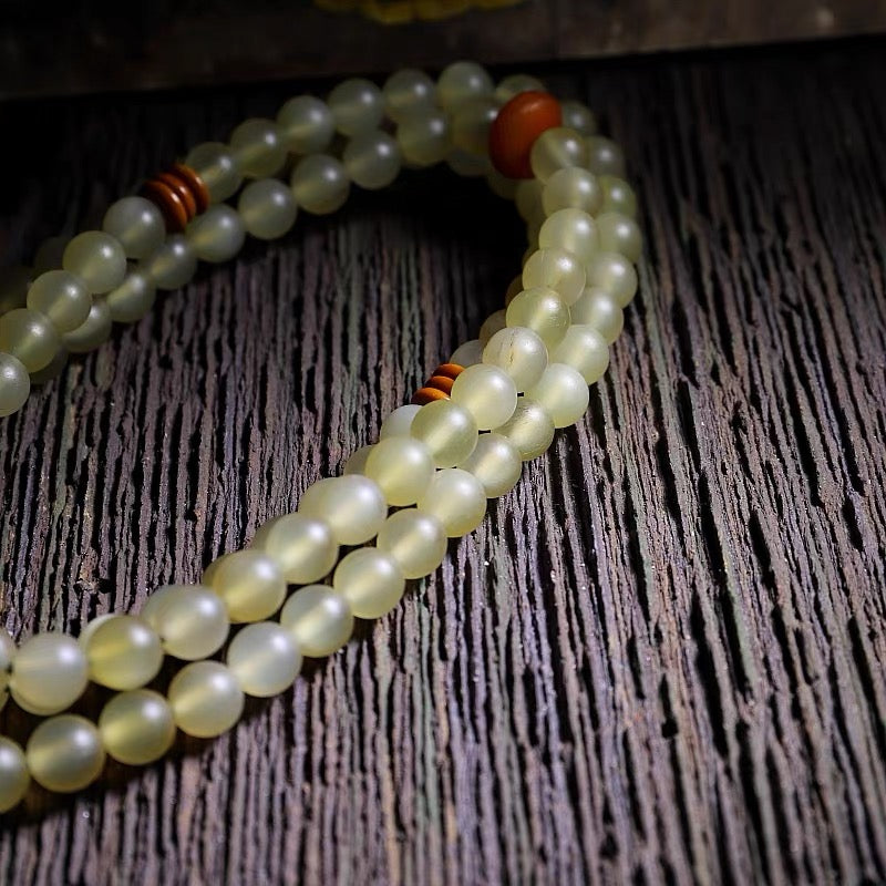 Natural Xizang Sheep Horn Mala Bead Bracelet