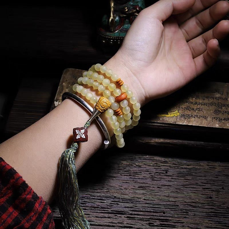 Natural Xizang Sheep Horn Mala Bead Bracelet