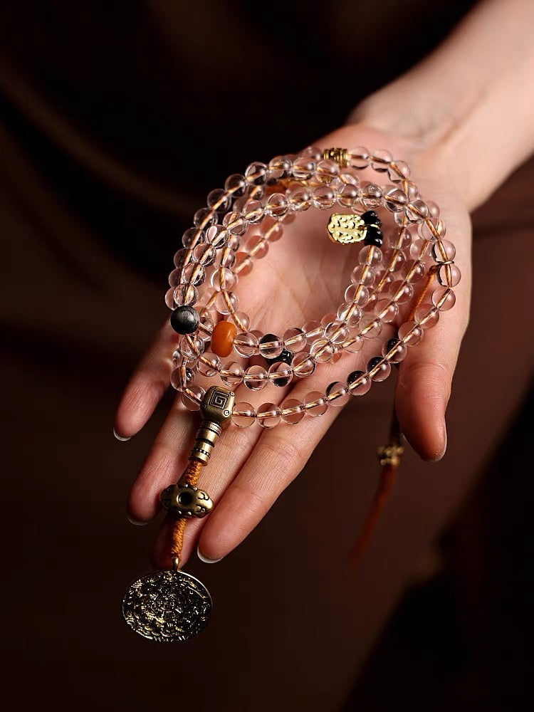 Tibetan-Style Natural Clear Quartz Mala Bracelet