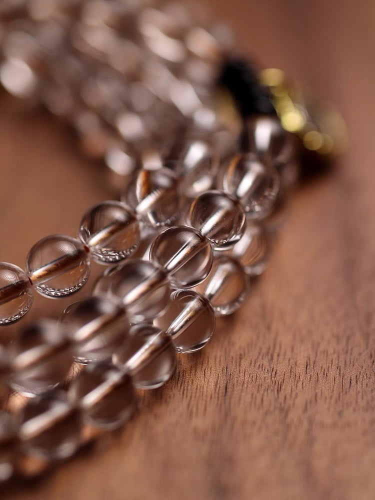 Tibetan-Style Natural Clear Quartz Mala Bracelet