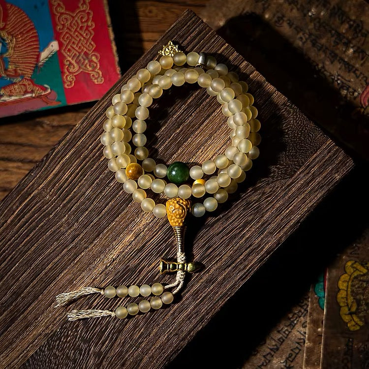 Tibetan Style Natural Ram Horn Mala Beads Bracelet