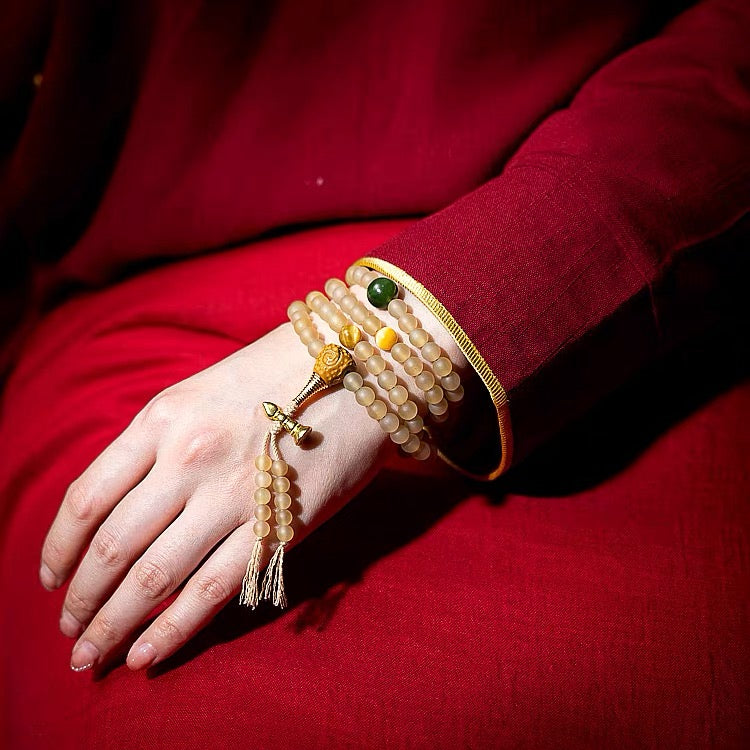 Tibetan Style Natural Ram Horn Mala Beads Bracelet