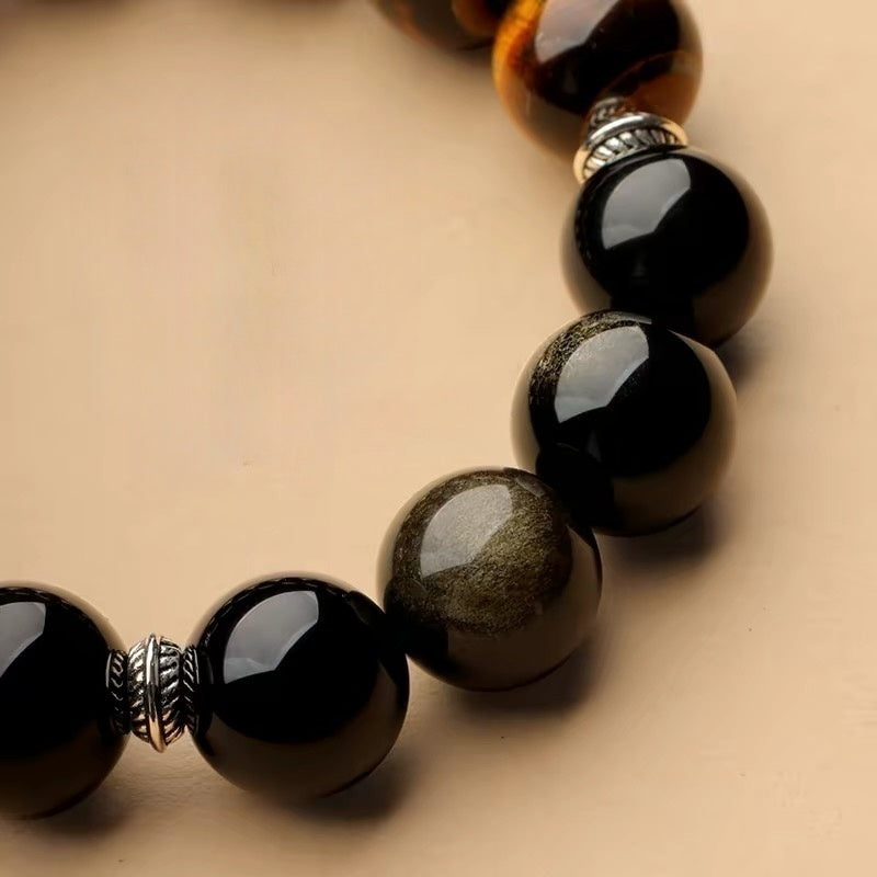 Yellow Tiger's Eye & Golden Obsidian Bracelet