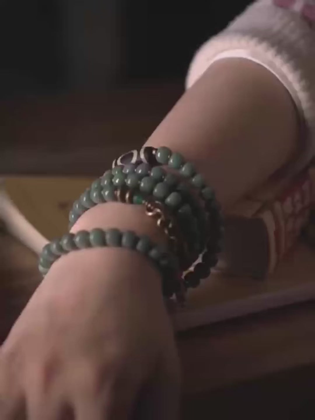 Bodhi Root Dzi Bead Multi-loop Mala Bracelet